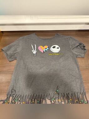 Disney Gray Jack Skellington Peace Heart Fringe Tee